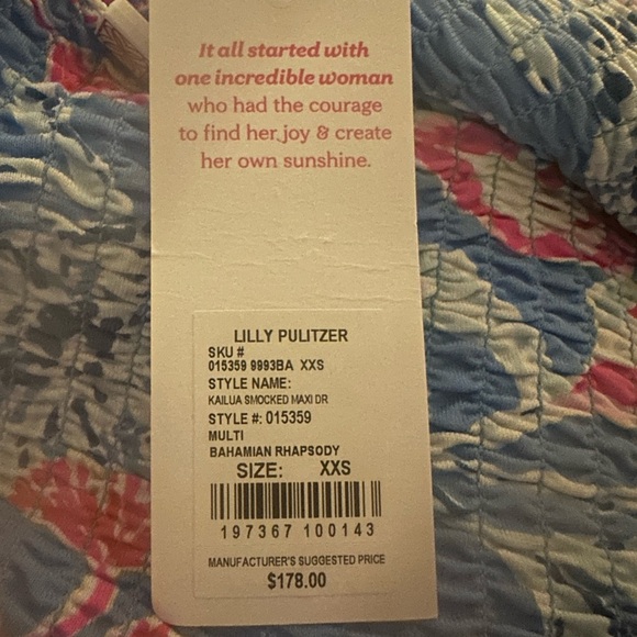Lilly Pulitzer NEW with tags. XXS Kailua smocked maxi dress Bahamian Rhapsody - Picture 6 of 6